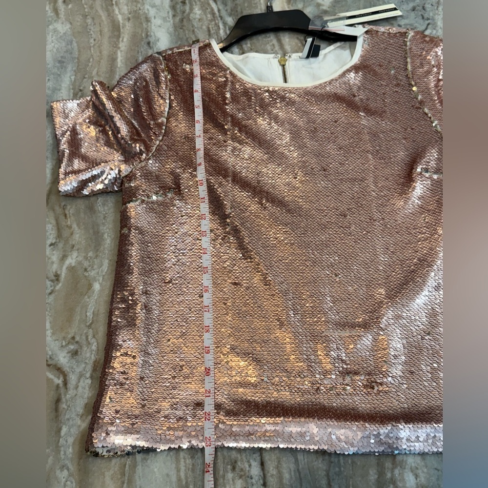NWT Women’s TOPSHOP Rose gold reversible sequin short sleeve top- Size 6 - Picture 10 of 11
